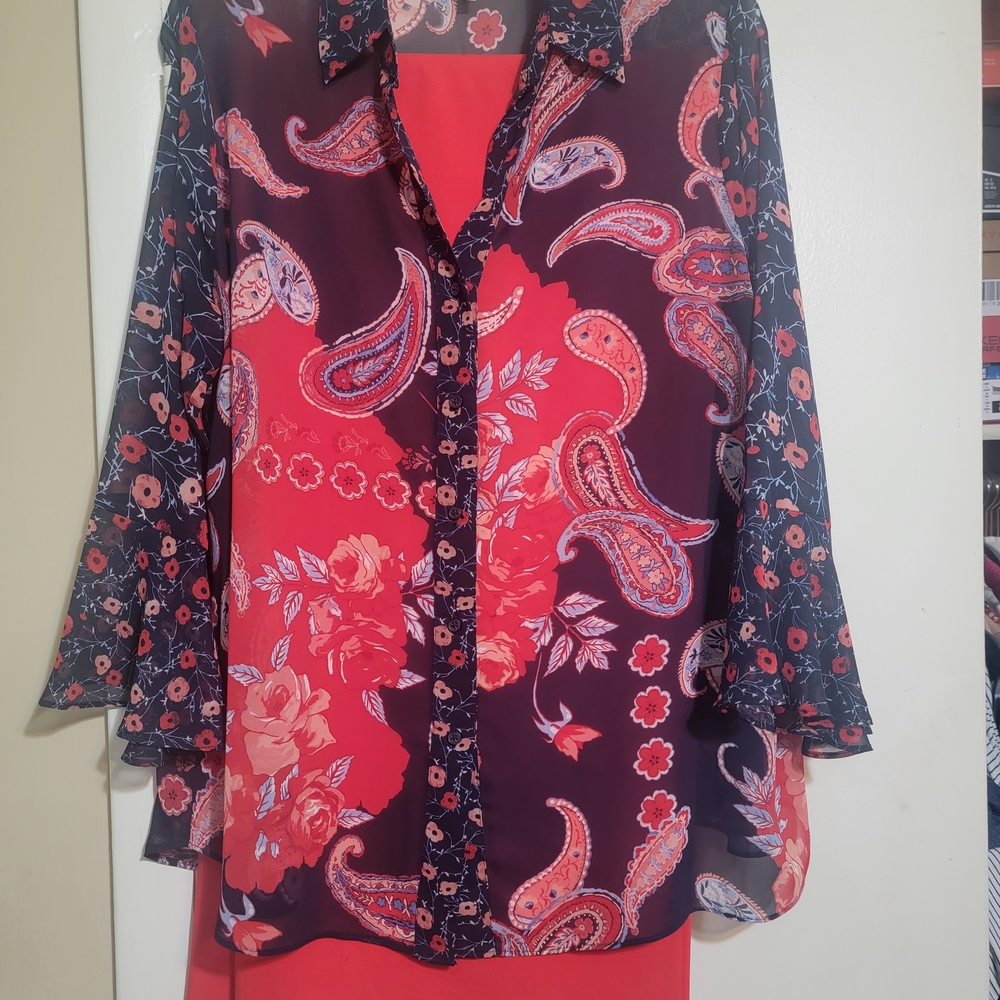 Cato Red and Blue Paisley Blouse